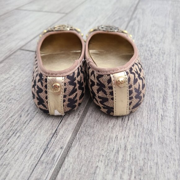 MICHAEL Michael Kors “Mica” Monogram Kids Ballet Flats Shoes Tan/Black Size 11 - Picture 6 of 11